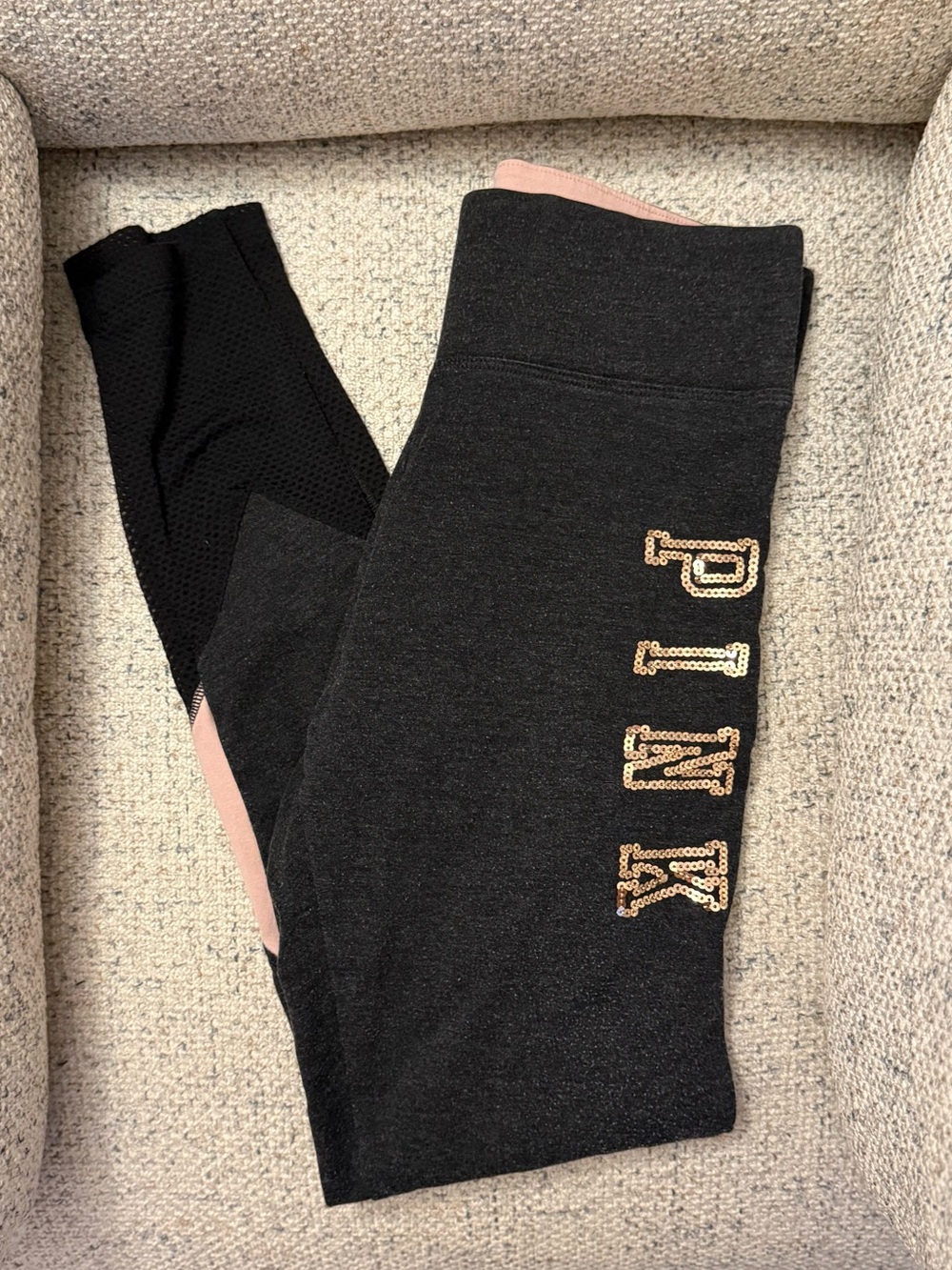 PINK Victoria's Secret Black Leggings with Pink Trim and Studded Logo
